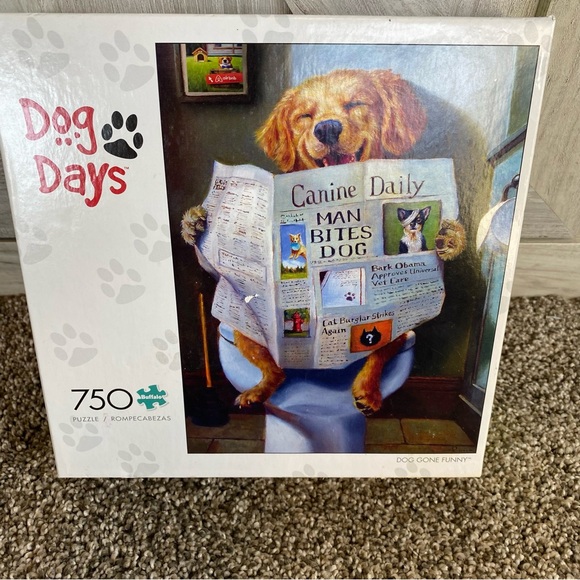 NIB Buffalo Games Dog Days Dog Gone Funny Toilet 750 Piece Jigsaw Puzzle 24 x 18 - Picture 3 of 7